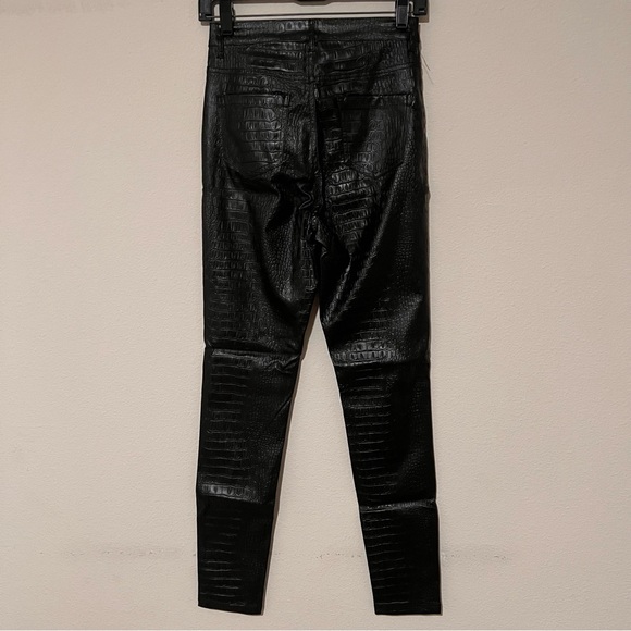 Tall Stassie X Missguided Croc Print Faux Black Leather Trousers - Picture 3 of 16